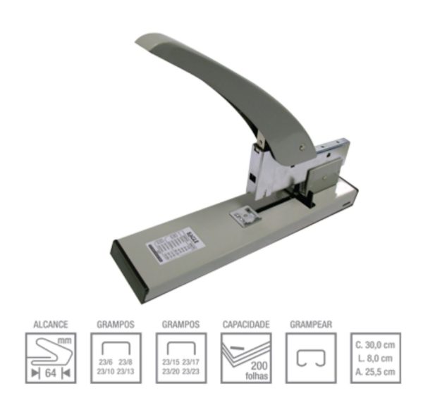 Grampeador Manual Metalico Profissional 200 Folhas 939-0