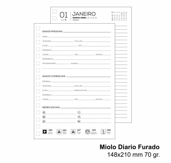 Miolo de Agenda, Diaria 2026