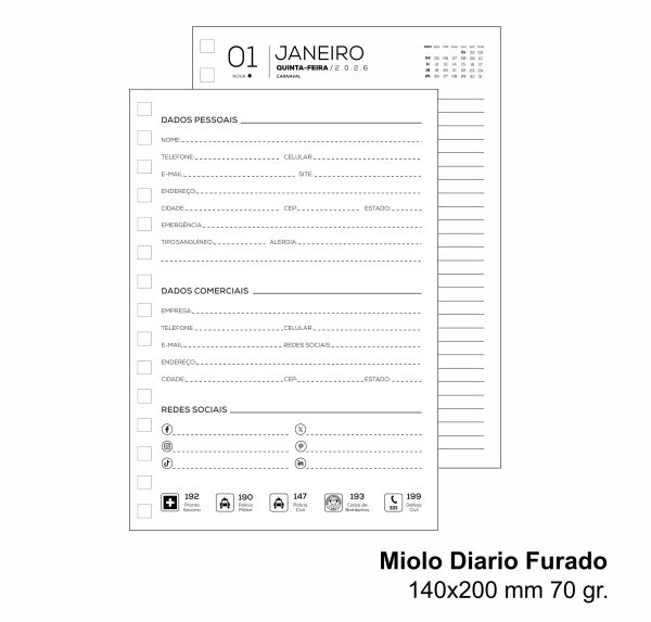 Miolo Agenda, diaria