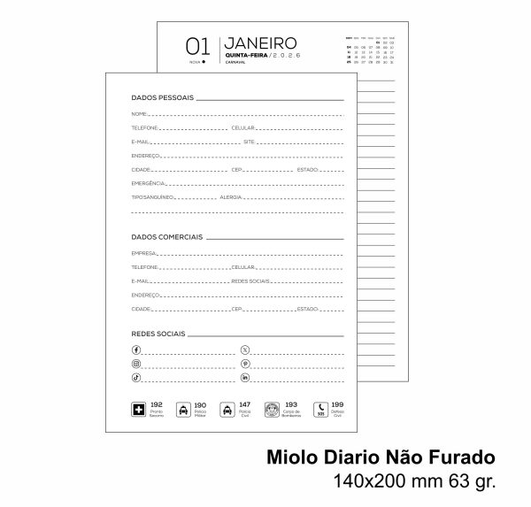 Miolo de Agenda, Diaria 2026